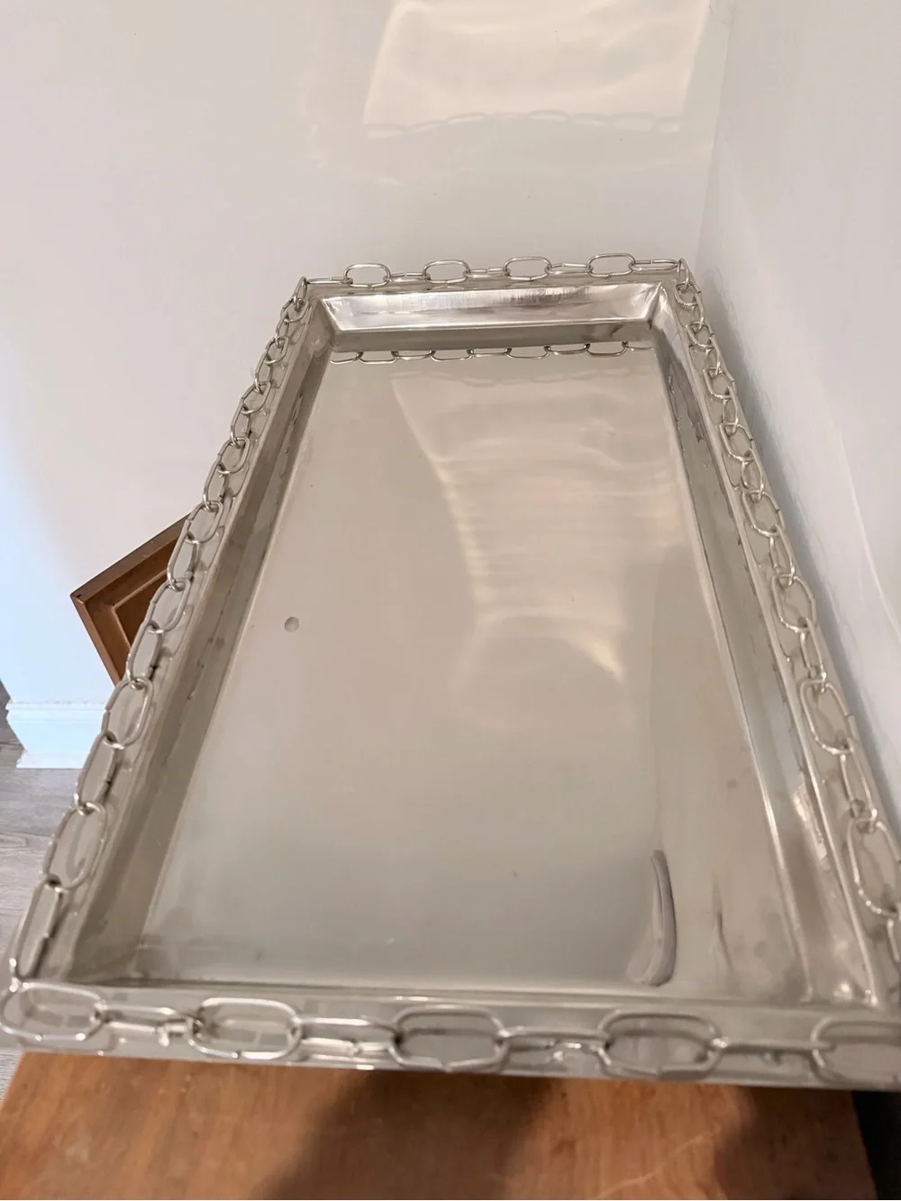 13x25 Vintage Stainless Steel Serving Tray with Chain